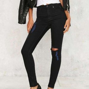 CHEAP MONDAY | Black + Distressed Blue Skinny Jean